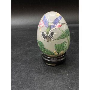Smithsonian Institution Reverse Paint Glass Hummingbirds & Flower Stand